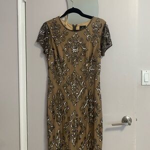 Adrianna Papell Brown and Silver Embellished Midi Dress